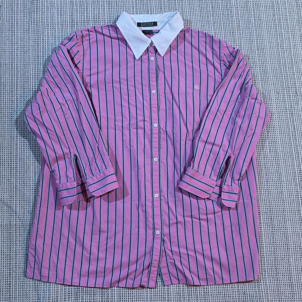 Ralph Lauren Equestrian Striped Pink Button Up Women's Shirt Size 1X